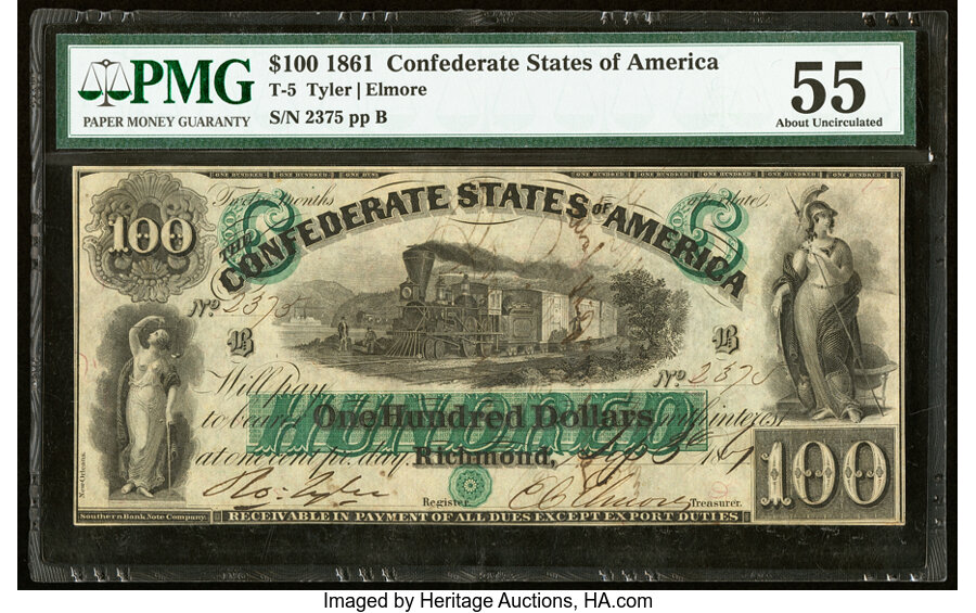 image for: Military Endorsement "Maj. W. J. Anderson QM" T5 $100 1861 PF-1 Cr. 5 PMG About Unc 55....