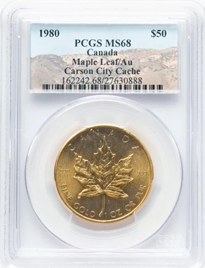 image for: Canada: Elizabeth II gold "Maple Leaf" 50 Dollars (1 oz) 1980 MS68 PCGS,...