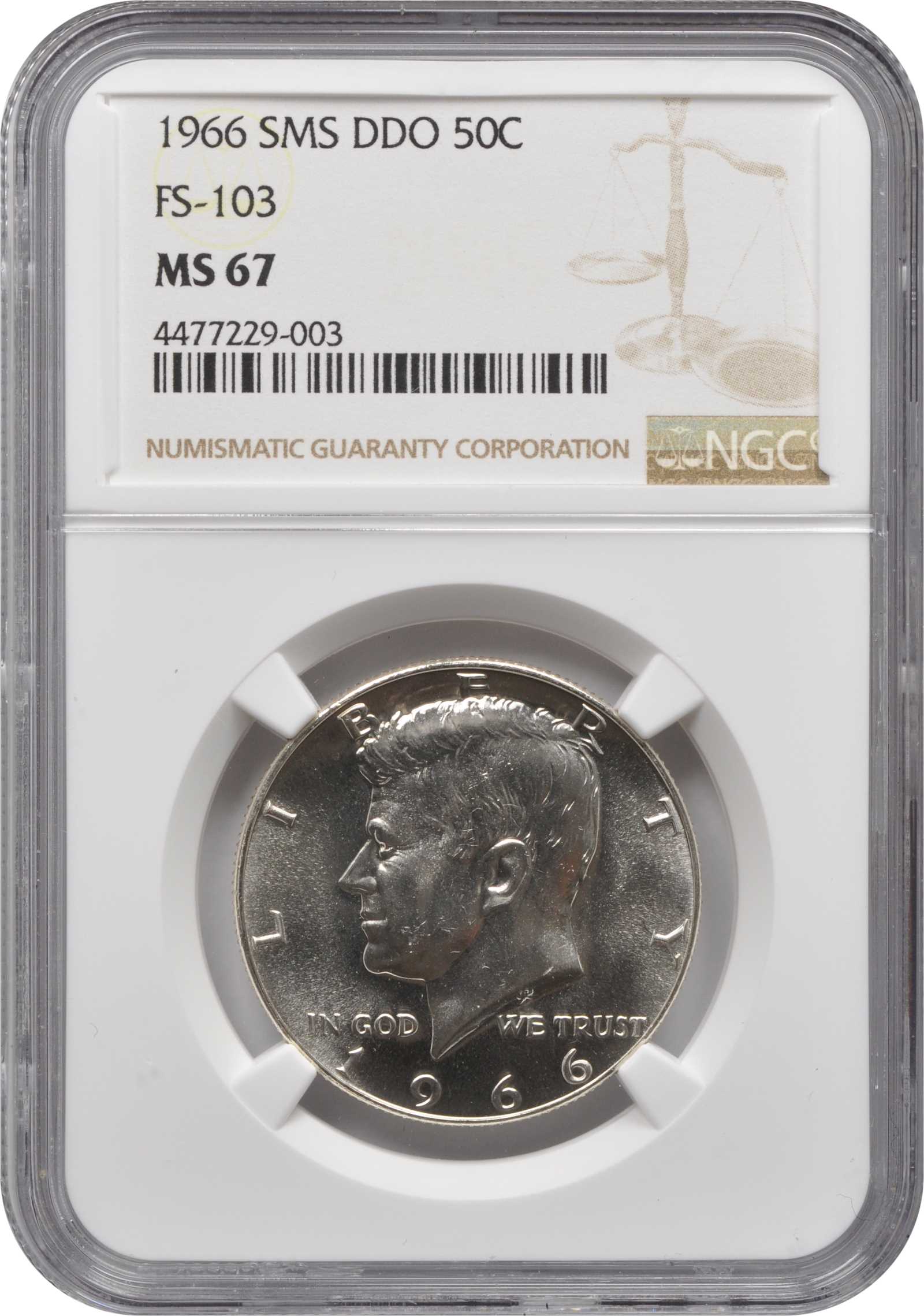 image for: 1966 Kennedy Half Dollar. SMS. FS-103. Doubled Die Obverse. MS-67 (NGC).
