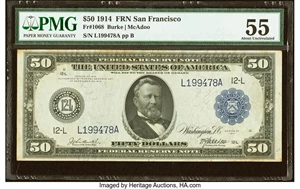image for: Fr. 1068 $50 1914 Federal Reserve Note PMG About Uncirculated 55....