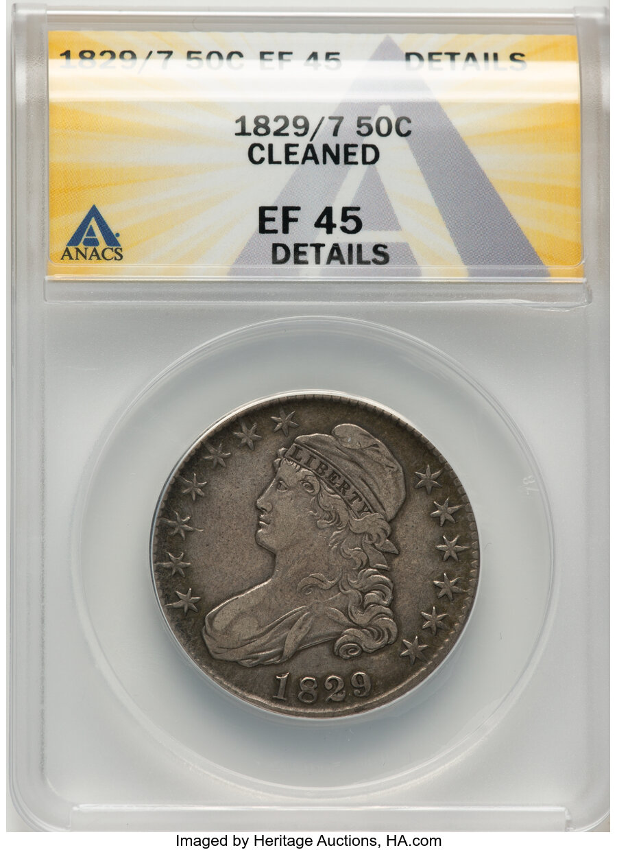 image for: 1829/7 50C O-102, R.2 -- Cleaned -- ANACS Details. XF45.  Mintage 3,712,156....