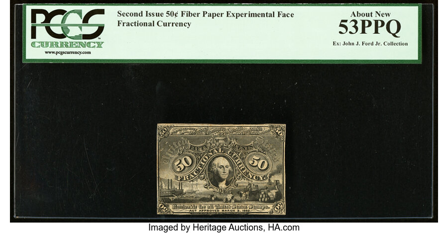 image for: Milton 2E50F.4e 50¢ Second Issue Experimental Face PCGS About New 53PPQ....
