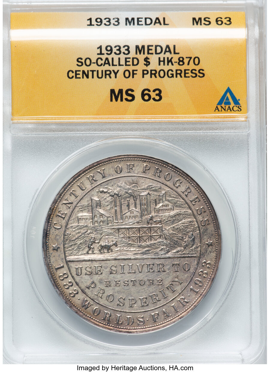 image for: 1933 Century of Progress World's Fair, Colorado Dollar, Type IV, Silver, HK-870, R.3, MS63 ANACS....