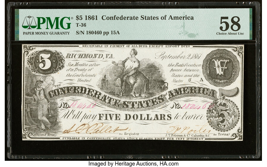 image for: T36 $5 1861 PF-4 Cr. 278 PMG Choice About Unc 58....