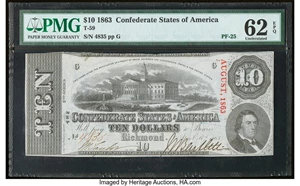 image for: T59 $10 1863 PF-26 Cr. 443 PMG Uncirculated 62 EPQ....