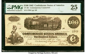 image for: CT40/298 Counterfeit $100 1862 PMG Very Fine 25....