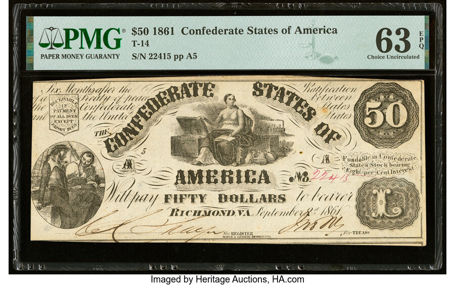 image for: T14 $50 1861 PF-6 Cr. 75 PMG Choice Uncirculated 63 EPQ....