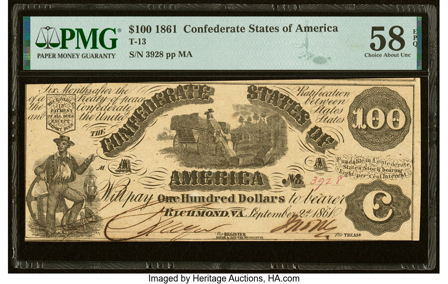 image for: T13 $100 1861 PF-3 Cr. 55A PMG Choice About Unc 58 EPQ....