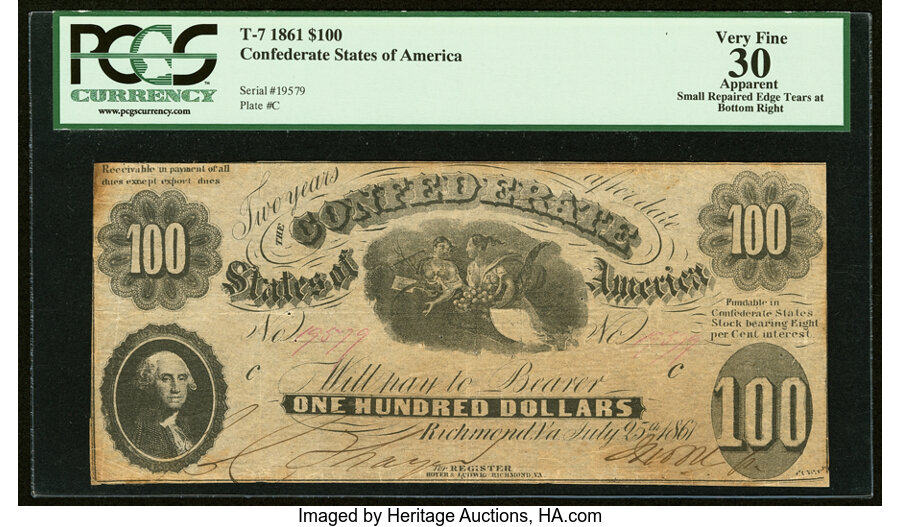 image for: T7 $100 1861 PF-8 Cr. UNL PCGS Apparent Very Fine 30....