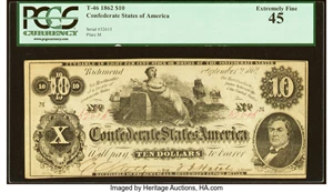 image for: T46 $10 1862 PF-2 Cr. 343 PCGS Extremely Fine 45....