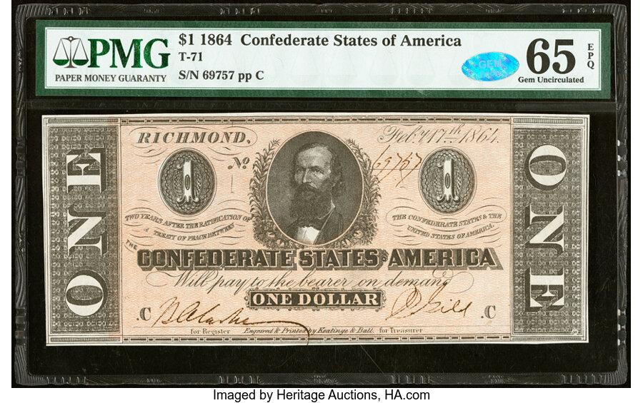 image for: T71 $1 1864 PF-12 Cr. 574 PMG Gem Uncirculated 65 EPQ....
