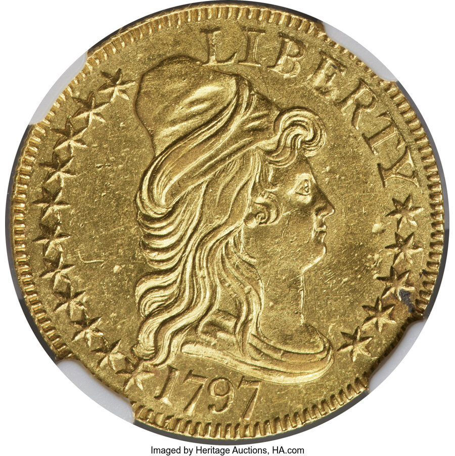 image for: 1797 $5 Small Eagle, 16 Stars, BD-3, R.6 AU55 NGC....