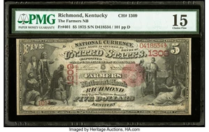 image for: Richmond, KY - $5 1875 Fr. 401 The Farmers National Bank Ch. # 1309 PMG Choice Fine 15....