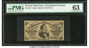 image for: Fr. 1291 25¢ Third Issue PMG Choice Uncirculated 63....