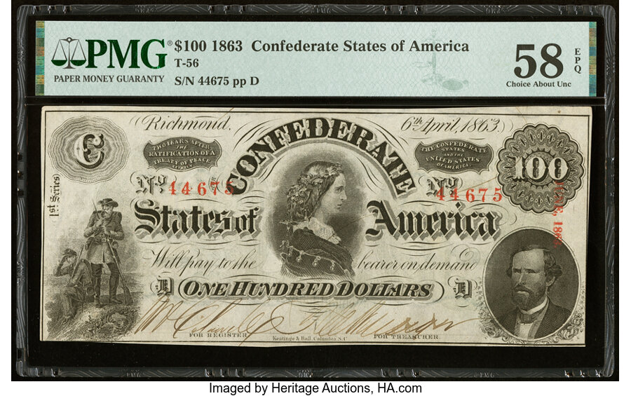image for: T56 $100 1863 PF-2 Cr. 404 PMG Choice About Unc 58 EPQ....
