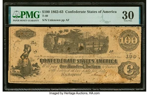 image for: Military Endorsement "W.W. Giddens Capt. & AQM" T40 $100 1862 PF-20 Cr. 309 PMG Very Fine 30....