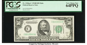 image for: Fr. 2104-C $50 1934B Mule Federal Reserve Note. PCGS Very Choice New 64PPQ....