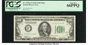 image for: Fr. 2155-F $100 1934C Mule Federal Reserve Note. PCGS Gem New 66PPQ....