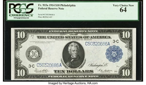 image for: Fr. 915a $10 1914 Federal Reserve Note PCGS Very Choice New 64....