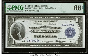 image for: Fr. 708 $1 1918 Federal Reserve Bank Note PMG Gem Uncirculated 66 EPQ....