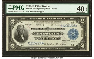 image for: Fr. 749 $2 1918 Federal Reserve Bank Note PMG Extremely Fine 40 EPQ....