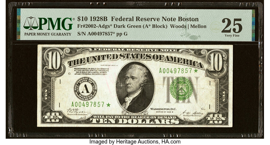 image for: Fr. 2002-A* $10 1928B Federal Reserve Star Note. PMG Very Fine 25....