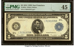 image for: Fr. 891a $5 1914 Federal Reserve Note PMG Choice Extremely Fine 45....