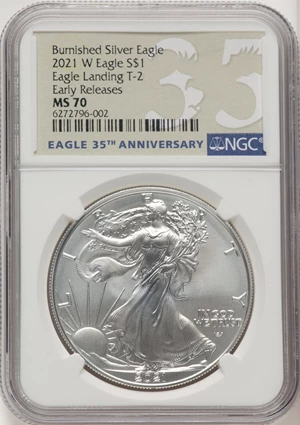 image for: 2021-W $1 Silver Eagle, 35th Anniversary, Type Two Eagle Landing, Early Releases, Burnished MS70 NGC....