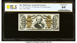 image for: Fr. 1339 50¢ Third Issue Spinner Type II PCGS Banknote Choice Unc 64....