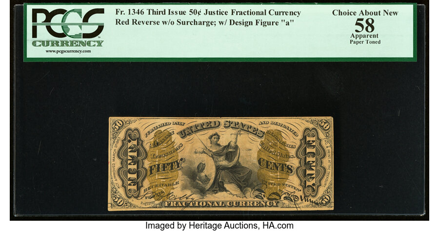image for: Fr. 1346 50¢ Third Issue Justice PCGS Apparent Choice About New 58....