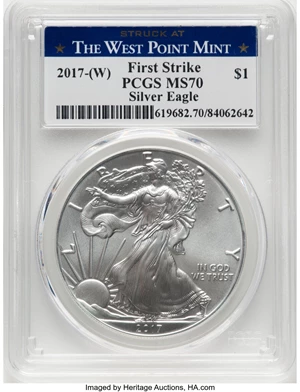 image for: 2017-W $1 One-Ounce Silver Eagle, Struck at The West Point Mint, First Strike MS70 PCGS....