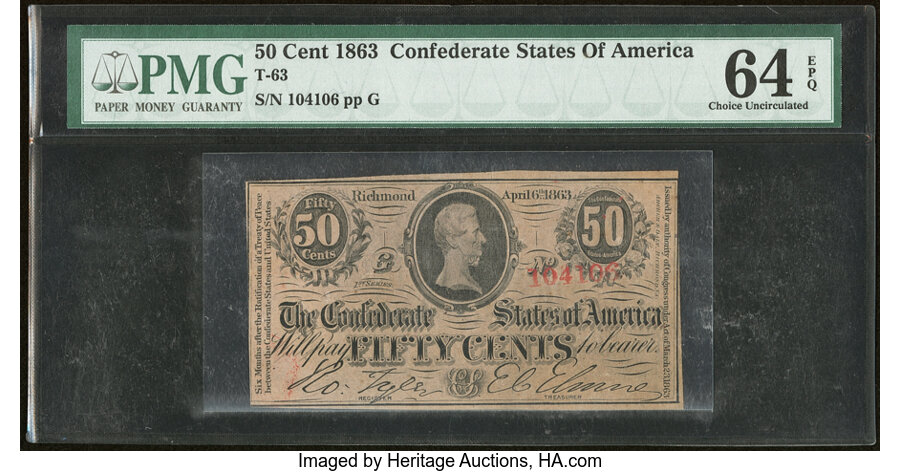 image for: T63 50 Cents 1863 PF-2 Cr. UNL PMG Choice Uncirculated 64 EPQ....