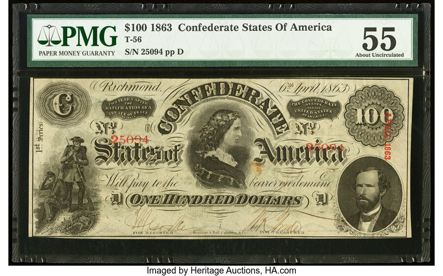 image for: T56 $100 1863 PF-1 Cr. 403 PMG About Uncirculated 55....