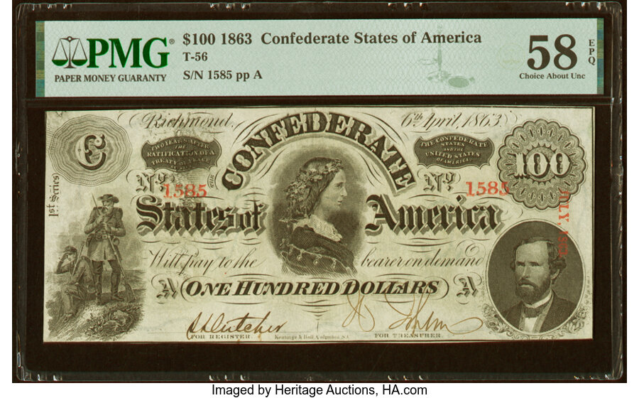 image for: T56 $100 PF-2 Cr. 404 1863 PMG Choice About Unc 58 EPQ....