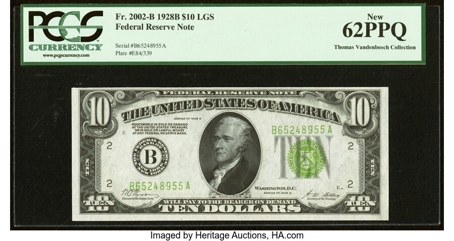 image for: Fr. 2002-B $10 1928B Light Green Seal Federal Reserve Note. PCGS New 62PPQ....