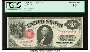 image for: Fr. 39* $1 1917 Legal Tender Star Note PCGS Extremely Fine 40....