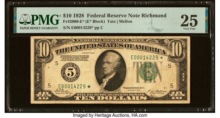 image for: Fr. 2000-E* $10 1928 Federal Reserve Star Note. PMG Very Fine 25....
