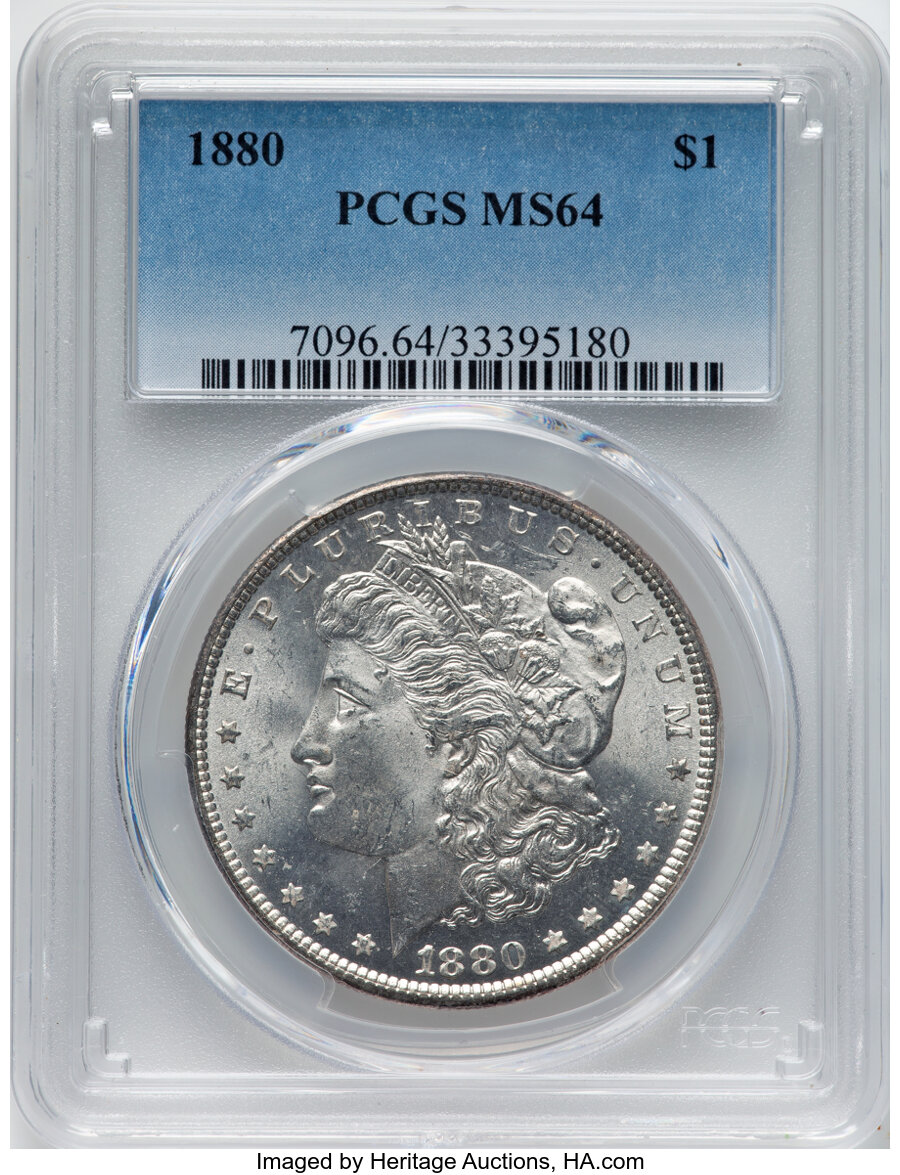 image for: 1880 $1 Doubled 80 Counterclash, VAM-50A MS64 PCGS.  Mintage 12,601,355....