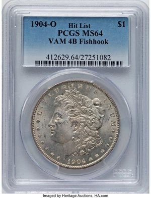 image for: 1904-O $1 VAM-4B, Fish Hook, MS64 PCGS. A Hit List 40 Variety. PCGS Population: (66/38)....