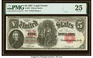 image for: Fr. 89* $5 1907 Legal Tender Star PMG Very Fine 25....
