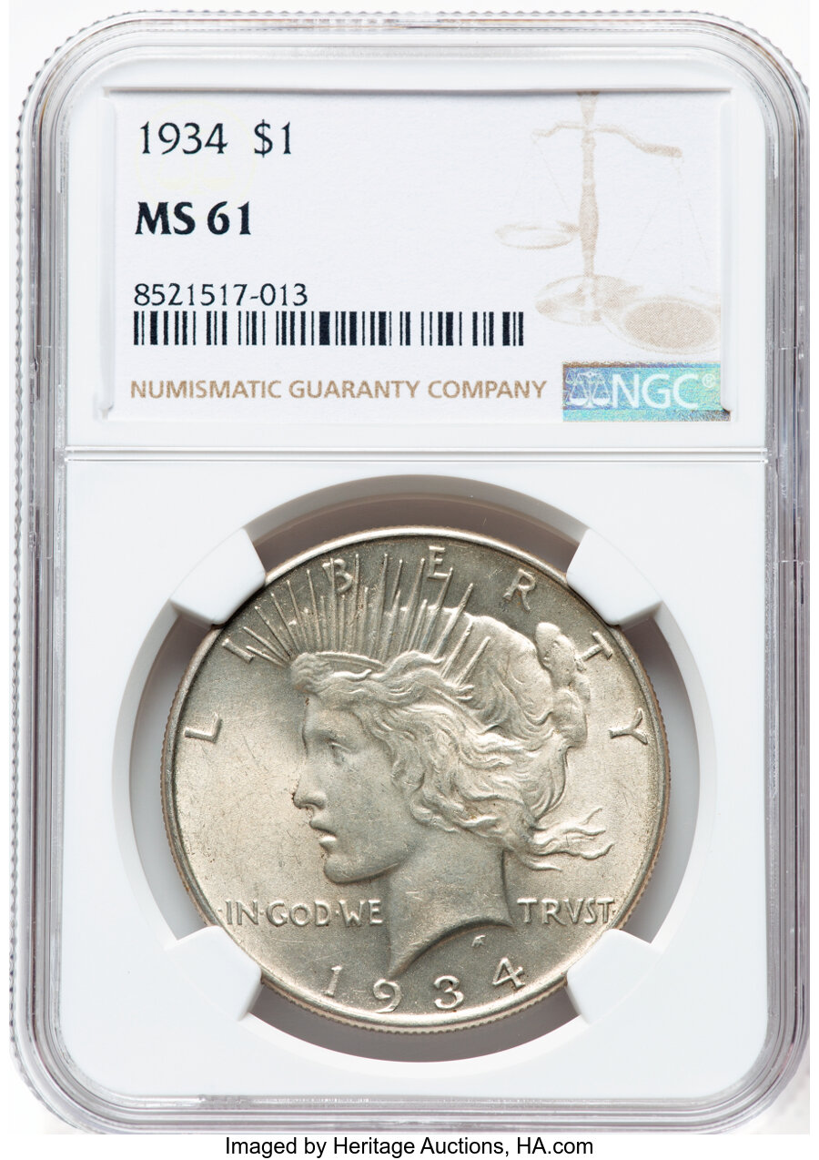 1934 $1 MS61 NGC. Mintage 954,057. ...