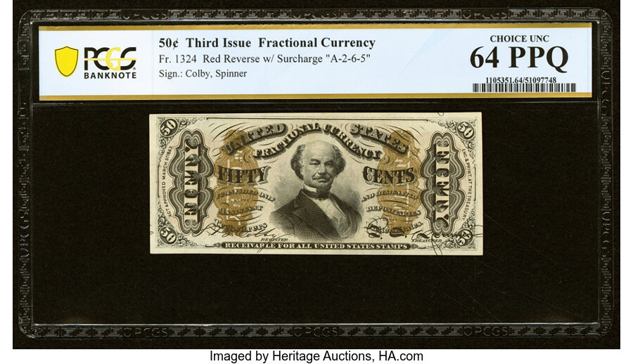 image for: Fr. 1324 50¢ Third Issue Spinner PCGS Banknote Choice Unc 64 PPQ....