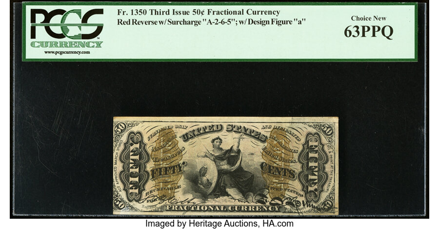 image for: Fr. 1350 50¢ Third Issue Justice PCGS Choice New 63PPQ....