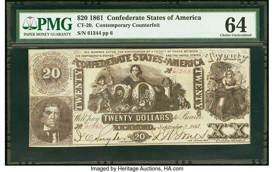 image for: CT20/142 Contemporary Counterfeit $20 1861 PMG Choice Uncirculated 64....