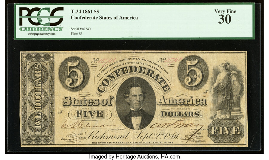 image for: T34 $5 1861 PF-10 Cr. 268 PCGS Very Fine 30....