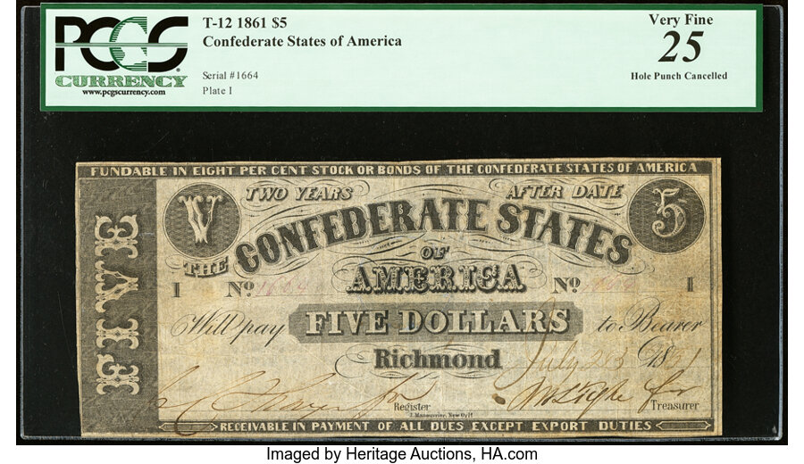 image for: T12 $5 1861 PCGS Very Fine 25....