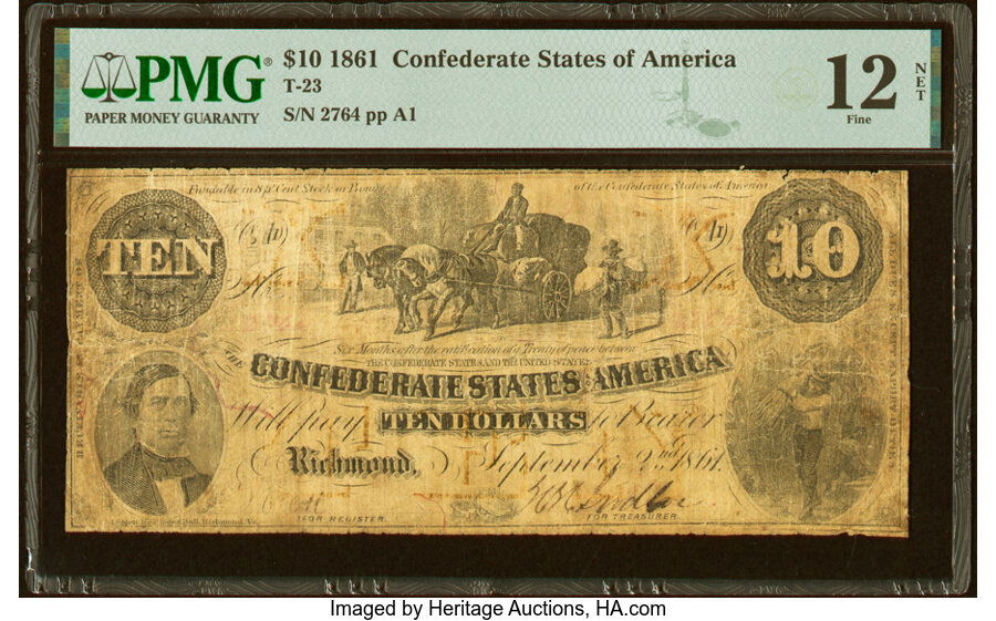 image for: T23 $10 1861 PF-2 Cr. 154 PMG Fine 12 Net....