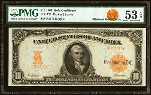 image for: Fr. 1171 $10 1907 Gold Certificate PMG About Uncirculated 53 EPQ....