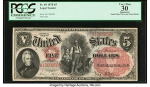 image for: Fr. 69 $5 1878 Legal Tender PCGS Apparent Very Fine 30....
