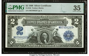 image for: Fr. 256 $2 1899 Silver Certificate PMG Choice Very Fine 35....